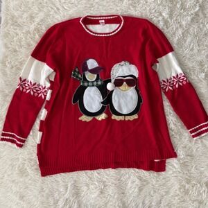 Holiday Penguin Christmas Sweater Womens 2X Ugly Festive Holiday‎ Time
